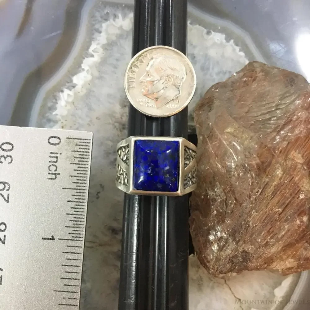 Carolyn Pollack Sterling Silver Square Denim Lapis Decorated Unisex Shield Ring